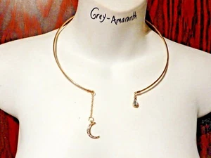 CUELLO DORADO LUNA CRECIENTE Y GEMA garganta par metal anillo estrella Y4 - Imagen 1 de 1