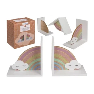 BUCHSTÜTZE AUS HOLZ 2ER SET REGENBOGEN MIT WOLKE NEU OVP - Bild 1 von 1