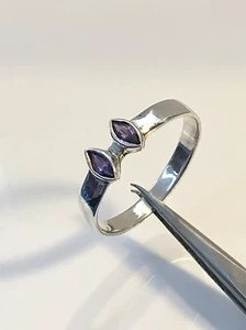 925 Sterling Silver Ring With Two Marquise Cut Stone, Size 9 - Picture 1 of 4