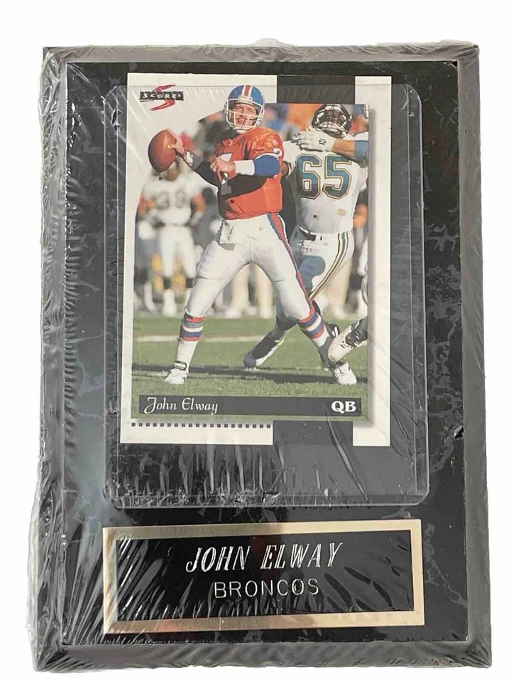 Tarjeta coleccionable John Elway placa y puntuación Denver Broncos QB 4x6 pared sellada Foto 1 de 3