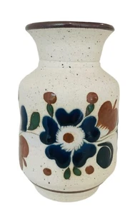 Mexican Handpainted Floral Folk Art Tonala Pottery 5" T Vase Signed Mexico CO - Picture 1 of 8