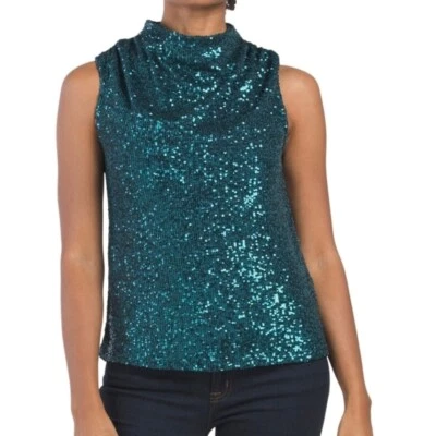 Top para mujer Cable & Gauge XL verde drapeado cuello lentejuelas sin mangas mangas nuevo con etiquetas Foto 1 de 4