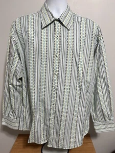 XL Brandini 100% Cotton Long Sleeve Button Down Shirt Green White Navy Turquoise - Picture 1 of 4