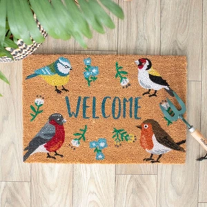 British Garden Birds - Welcome - Natural Coir Doormat - 60 cm x 40cm - NEW - Picture 1 of 3