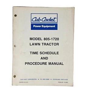 Cub Cadet Model 805 - 1720 Lawn Tractors Time Sched & Procedure Manual 1985-1991 - Picture 1 of 8