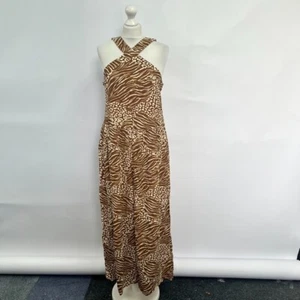 Anthropologie Kachel Animal Print Halter Maxi Dress. Brown/Cream. UK 14 - Picture 1 of 6