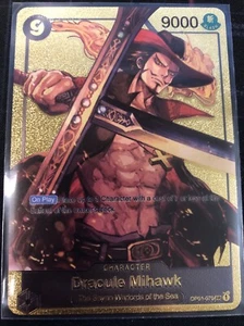 One Piece Dracule Mihawk rara carta ventaglio oro - Foto 1 di 4