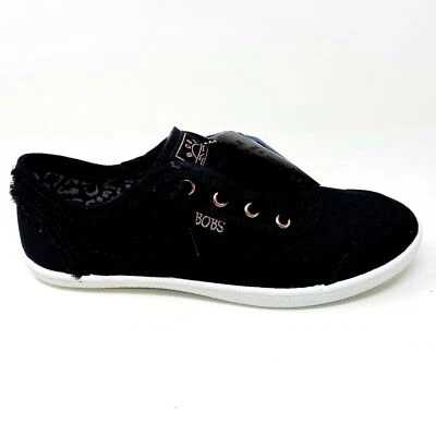 Lindos zapatos cómodos Skechers Bobs B negros blancos para mujer sin cordones de espuma viscoelástica Foto 1 de 4