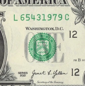 Four Digit Ladder Fancy Serial Number One Dollar Bill L65431979C Year Note 1979 - Picture 1 of 12