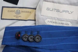 Suitsupply Hartford Single Brstd S140s Wool Blue Stripe 2Pc Suit Jacket Pant 34R - Picture 1 of 11