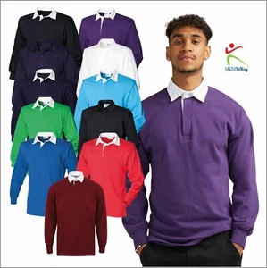 Front Row New Men's Shirt Pure Cotton Full Sleeve Plain Rugby Leisurewear T TOP - Picture 1 of 15