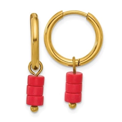 Cincel Acero Inoxidable Pulido Amarillo IP Chapado con Jade Rojo Extraíble Dang... Foto 1 de 4