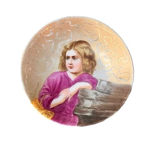 Antike kleine Porzellan Schmuckschale mit handbemaltem Portrait, signiert, 2,75" breit - Bild 1 von 7