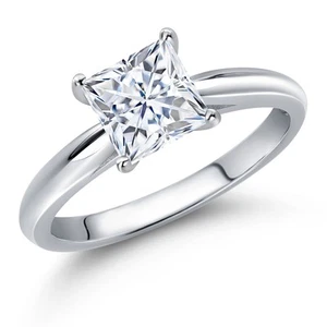 1.30 Ct Princess Poppy Topaz 10K White Gold Solitaire Engagement Ring - Picture 1 of 7