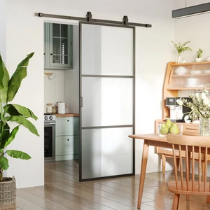 Sliding Door with 6FT Hardware Kit Frosted Tempered Glass Door 36 x 84 in - Picture 1 of 11