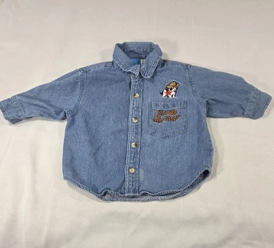 90s Vintage Little Big Dogs Denim Shirt 6-12m Baby Sheriff Big Dogs LS Button Up - Image 1 of 4