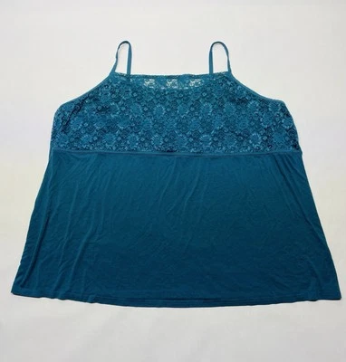 Sujetador incorporado de encaje azul verdoso con correa de espagueti cami camiseta sin mangas talla grande 26/28 boho  Foto 1 de 4