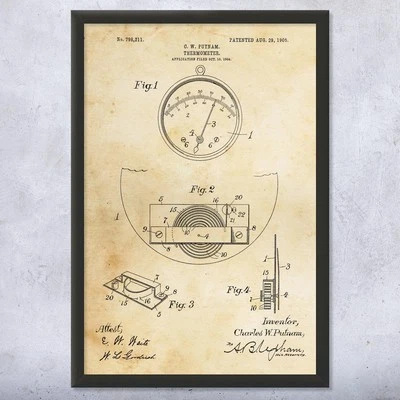Temperature Gauge Patent Wall Art Poster, Canvas or Framed Lab Wall Art - Image 1 of 4
