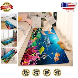Elegant Absorbent Bath Mat with Non-Slip Backing - 3D Floral Underwater World - Picture 1 of 11