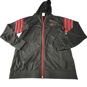 Adidas Boys Youth Size XL 15-16 Red &Black 3 Stripe Track Jacket Zipper Hooded - Picture 1 of 9