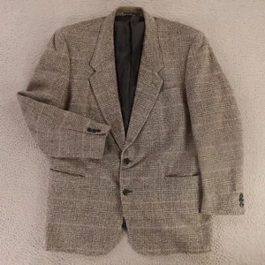 Hopsack Jacket M Gray Pink Prince of Wales Check Glen 100% Silk Matka Blazer 42R - Picture 1 of 16