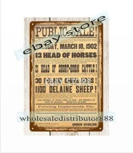 men cave metal wall art 1902 Public Auction sale bill metal tin sign - Picture 1 of 4