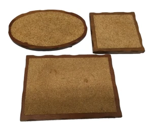 Wood Footed Vintage Cork Top Trivets Set of 3 - Picture 1 of 10