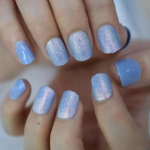 Icy Glitter Press on Nails Holographic mit Kleber kurz lila blau - Bild 1 von 6