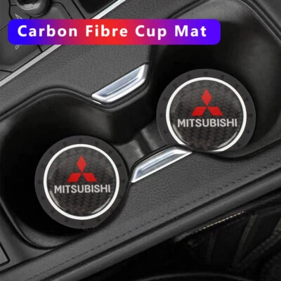 2PCS Silicone Carbon Fiber Car Cup Holder Pad Mat for MITSUBISHI Anti-Slip - Image 1 of 4