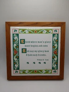 7" Square Berggren William B. Yeats Irish Quote Framed Hanging Tile Wood Frame - Picture 1 of 2
