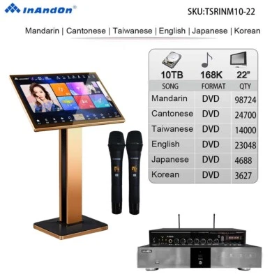 InAndon V5 MAX 22" Touch screen Karaoke Player Mix ECHO 2*Mics 10T 168K songs - Image 1 of 4