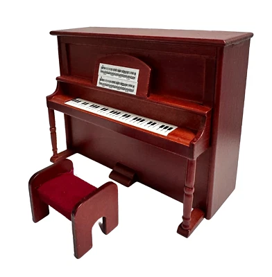 Dolls House Piano & Bench Mahogany Upright Miniature Music Room Furniture 1:12 - Image 1 of 4