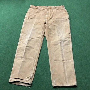 Vintage Carhartt Double Knee Pants Mens 44 Beige 90S Distressed FITS LIKE 40x32 - Picture 1 of 12