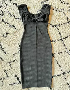 Stop Staring Dress Small Black Retro Midi Bardot Body Con Polka Dot Dolce Italy - Picture 1 of 18