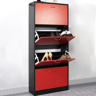 Scarpiera 4 Ante Ripiani Doppia Profondità con Maniglia Rosso e Nero 63x24x150cm - Immagine 1 di 4