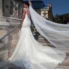 Stylish Creamy White Bride Bridal Headdress with Comb Long Wedding Headgear