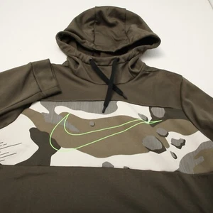 Nike Hoodie Mens Large Green Camo Print Therma Dri Fit Pullover Training Pocket - Picture 1 of 11
