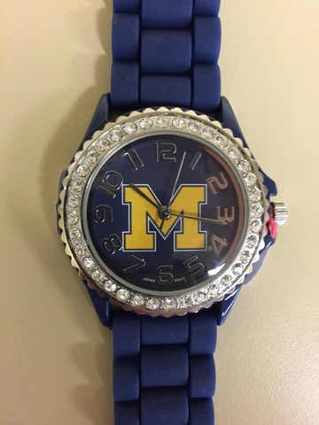 New Women's Watch Michigan Wolverines Rhinestone Jelly Silicone Bling Glitz Cover