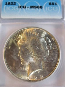 1922 PEACE SILVER DOLLAR ICG MS66 MIRROR LIKE - Picture 1 of 4
