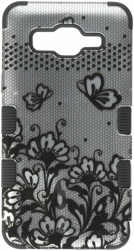 Asmyna Cell Phone Case for Samsung On 5 - Black Lace Flowers (2D Silver)/Black - Image 1 of 2