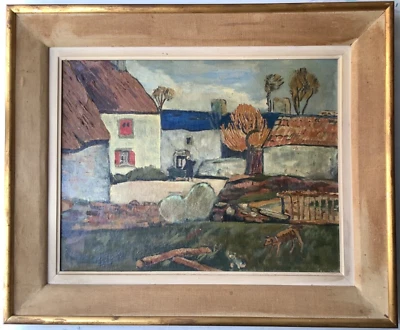 Pintura al óleo auténtica After Paul Gauguin The BLUE ROOF O POULDU FARM C.1950 Foto 1 de 4