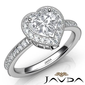 Milgrain Halo Bezel Set Heart Diamond Engagement Ring GIA F-VS1 Gold 1.04 Ctw - Picture 1 of 5