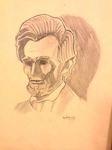 Pencil Drawing of Abraham Lincoln done by W. Fleming in Jacket from Grace Salon - Picture 1 of 9