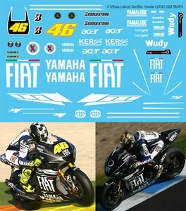 1/12 Decals per Yamaha YZR M1 Rossi Lorenzo Test Valencia 2008 TBD616 - Imagen 1 de 1