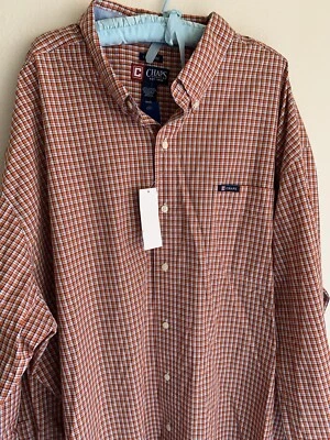 NUEVO CON ETIQUETAS 4XB Chaps Naranja Cuadros Botón Camisa Fácil Cuidado 4XL Grande Verano Primavera Foto 1 de 4