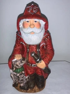 Ceramic Santa Firefighter Fireman with Dog Figurine- 9 inch - Picture 1 of 7