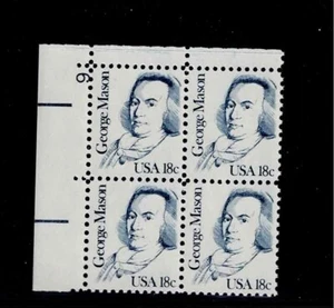 US Scott #1858, Plate Block #9 1981 Mason 18c FVF MNH Upper Left - Picture 1 of 1