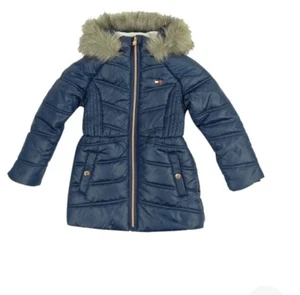 Tommy Hilfiger Big Girls Puffer Jacket With Faux Fur Hood Size M ( 8/10 )Navy) - Picture 1 of 2