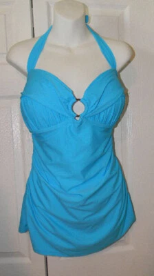 ST TROPEZ Aqua AZUL Fruncido Frontal Halter Taza con Anillo Central 1 Pieza TRAJE DE BAÑO 14 NUEVO Foto 1 de 4