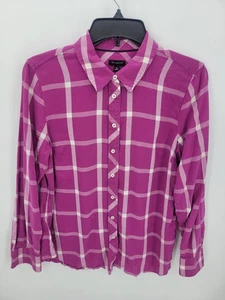 Talbots Top Womens Medium Pink Plaid Long Sleeve Button Up Preppy Casual Shirt - Picture 1 of 9